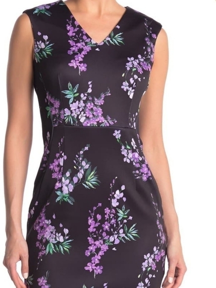 𝅺tahari Sleeveless V Neck Floral Print Dress - Picture 1 of 12